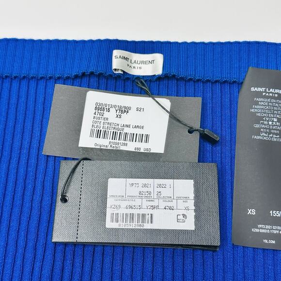 YSL Saint Laurent Size XS Ribbed Knit Strapless Top Front Zip Blue NWT $690 - Picture 9 of 12